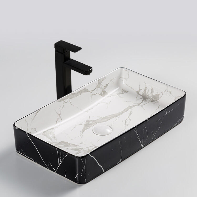 hotel white marble  rectangle artificial delux washing design deck mounted hand basin made in china factory