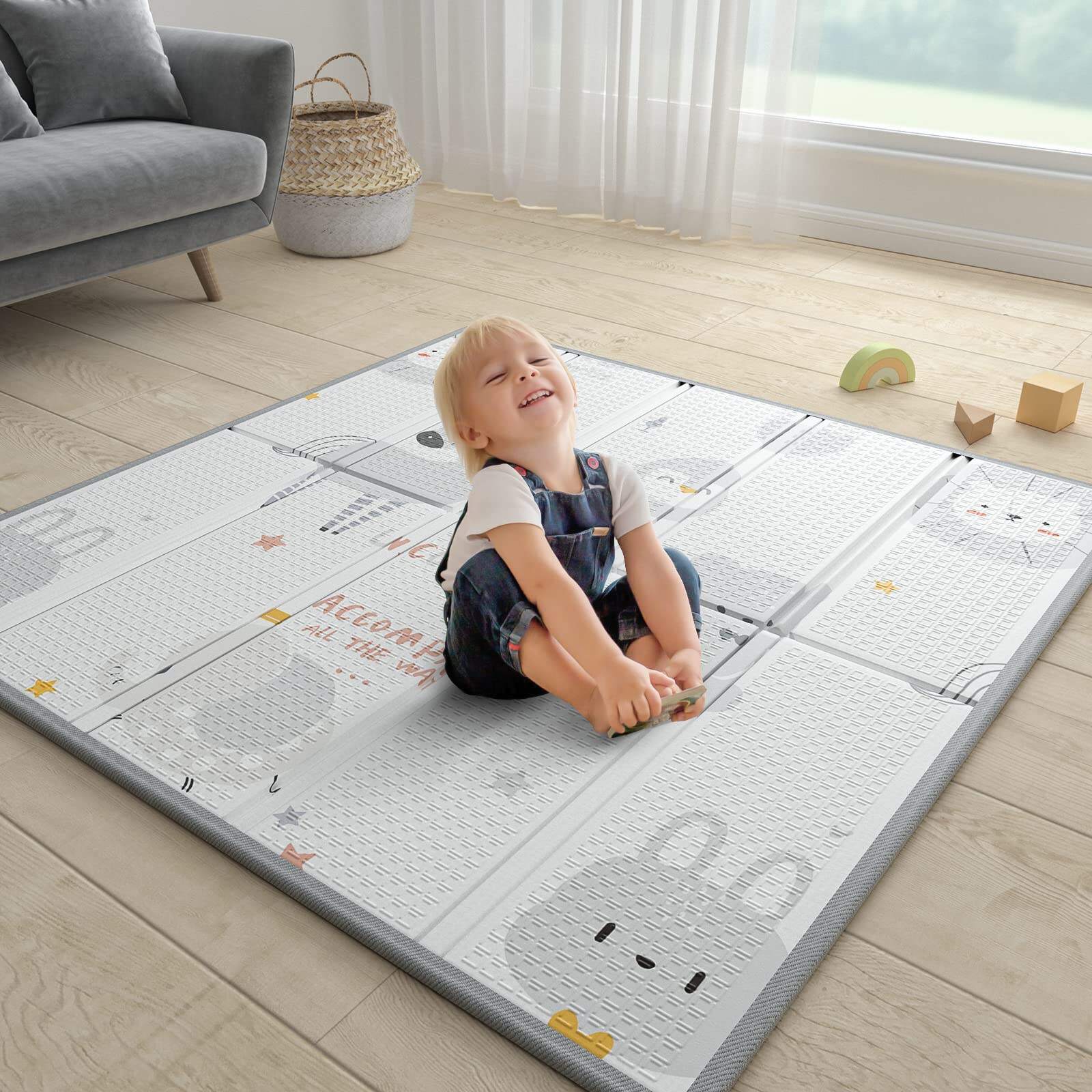 Foldable & Reversable Large  Waterproof Foam Baby Activity Tummy Time Foam XPE  Mat baby play mat with piping factory