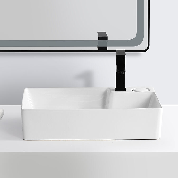 new product elegant rectangular ceramic base contour top hand wash bathroom sink details