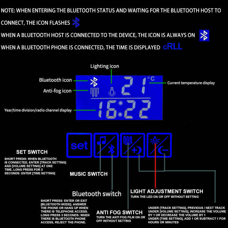 Blue Tooth 12V 5A 60W  4 Key Three Color Defogger Time Temperature Display Mirror Way Touch Switch manufacture