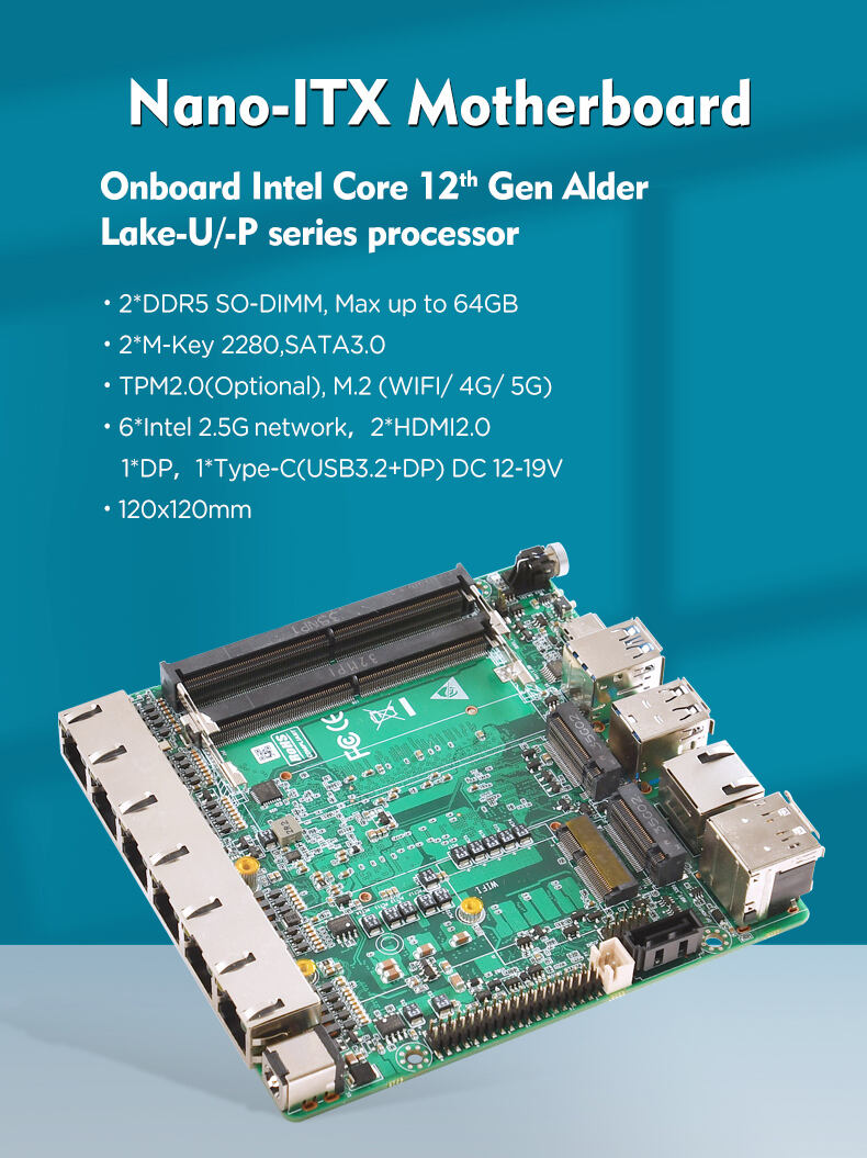 Onboard Intel 12th/13th-U/-P Core i3 i5 i7 6Lan Industrial Motherboard Firewall 2*DDR5 64GB 1*HDMI2.0 1*DP Type-C manufacture