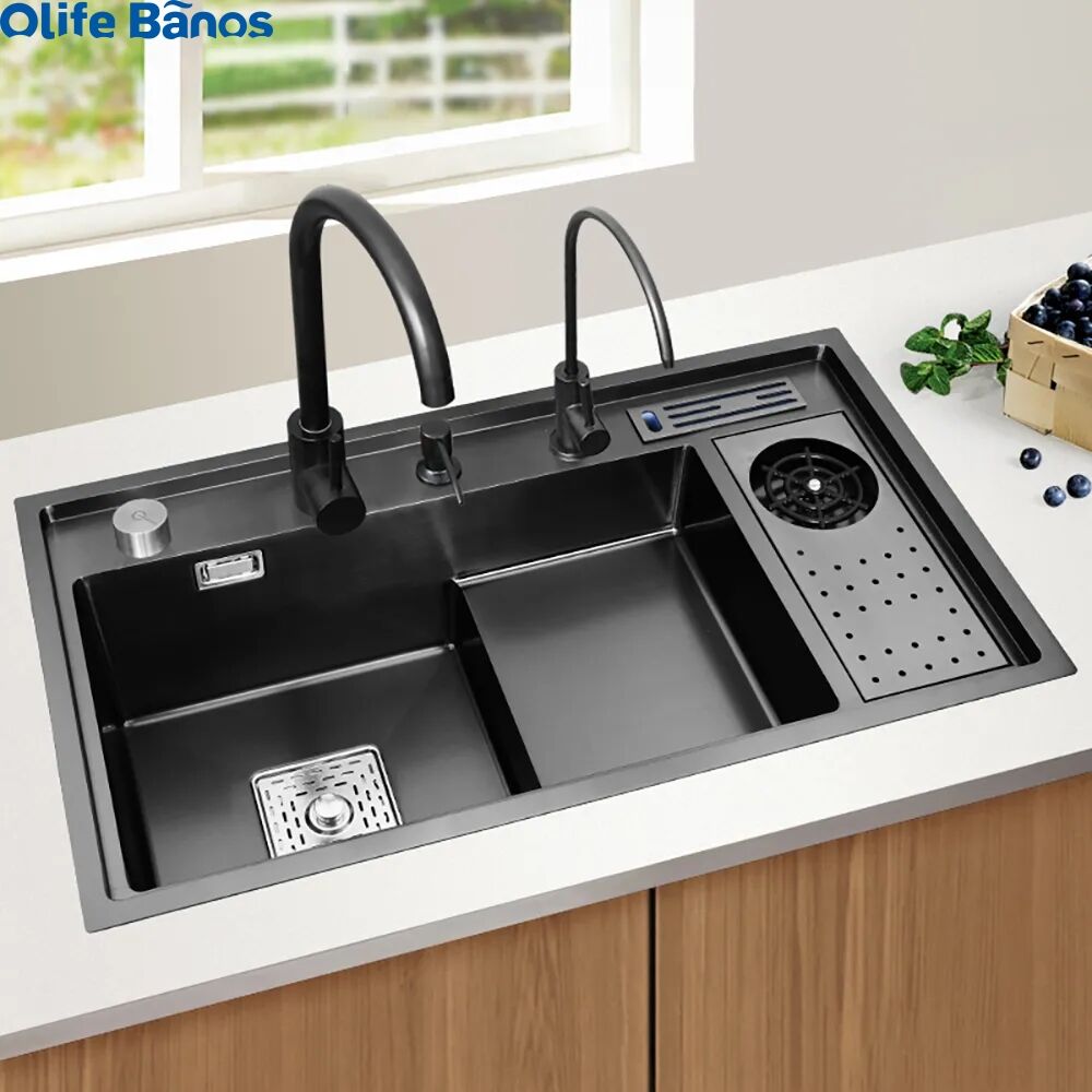 Olife Banos 32 Inch Black Drop-in 304 Stainless Steel  Kitchen Sink Workstation With High-pressure Cup Washer Stainless Steel factory