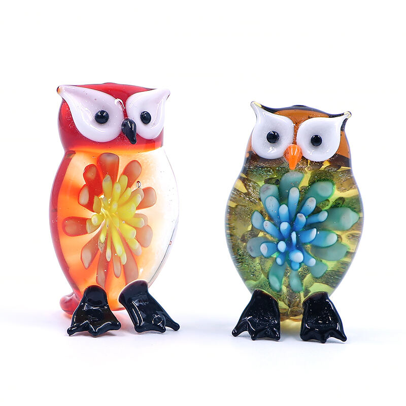 New Arrival Handmade Murano Lampwork Glass Flower Owl Ornament details