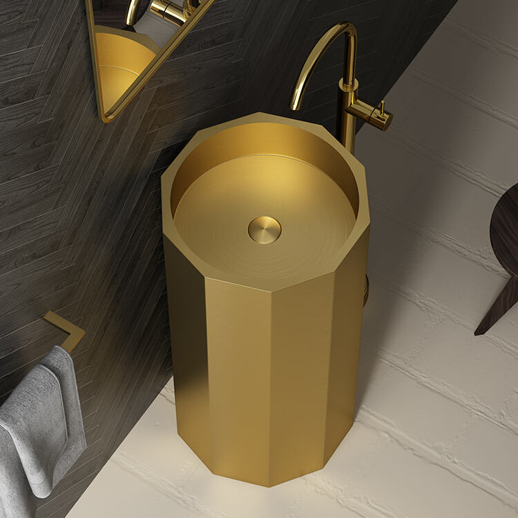 Bathroom sink Golden Stainless Steel Decoration Luxury Gold Pedestal Basin Wash Basin for Hotel Villa details