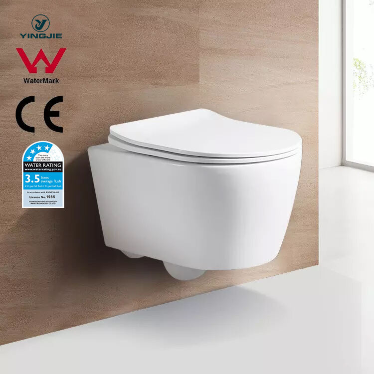 CE Watermark Elongated Toilet Bowl Compact Dual-Flush Ceramic Wall Hung Toilet for Home Hotel