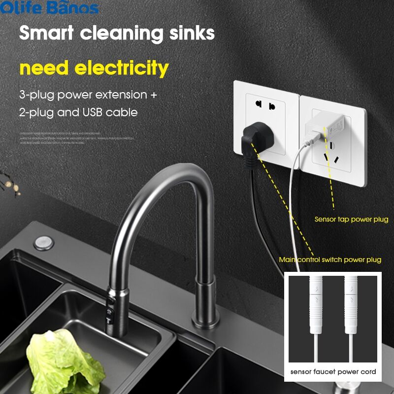 Nanometer Smart Digital Kitchen Sink Large Size Handmade Step Intelligent Ultrasonic Hydro Purifying Kitchen Island Sinks factory