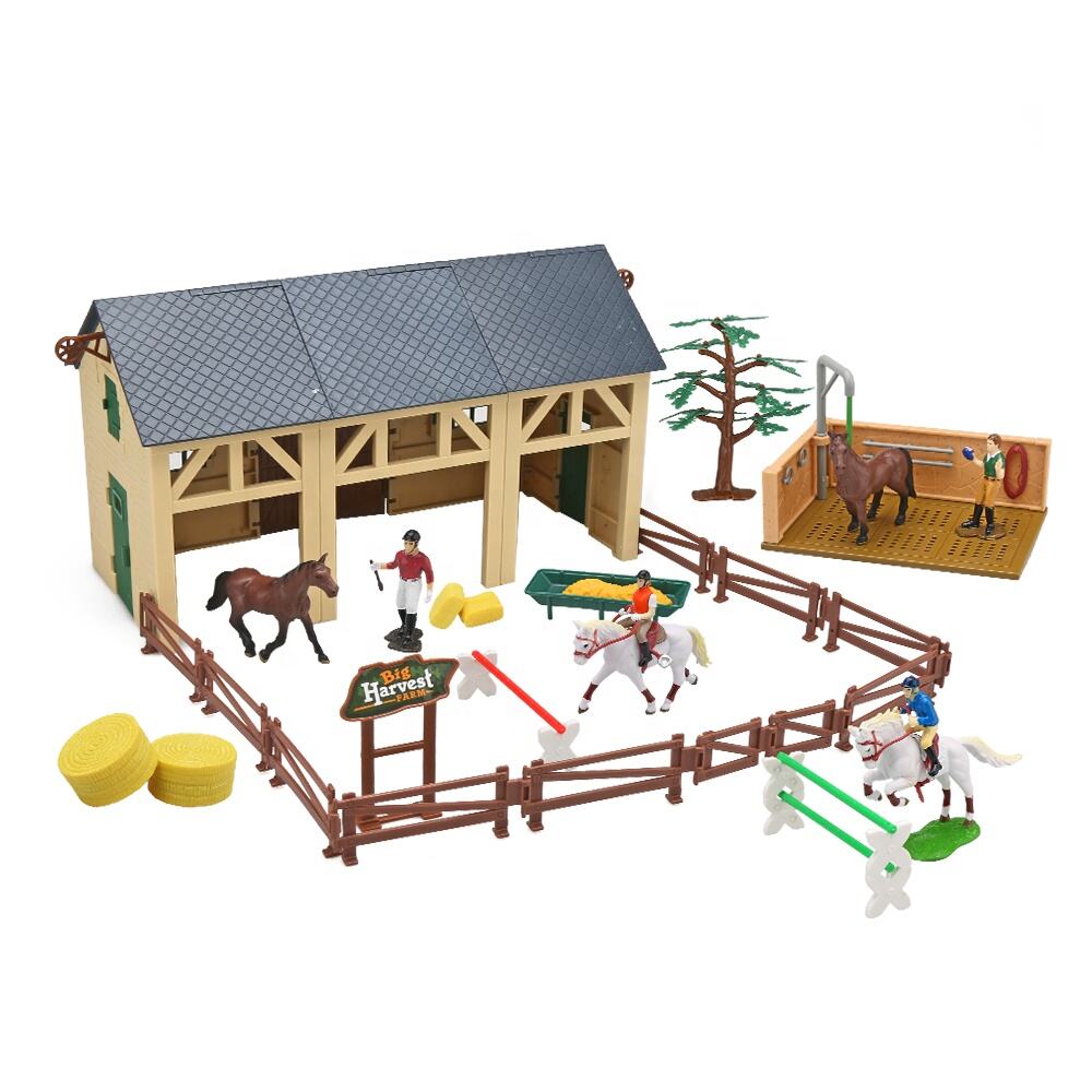 BIG HARVEST - Toy Farm Education Barn Animal Toy, Included Stable,Horse Grooming Station,PVC Jockey Toys Figures