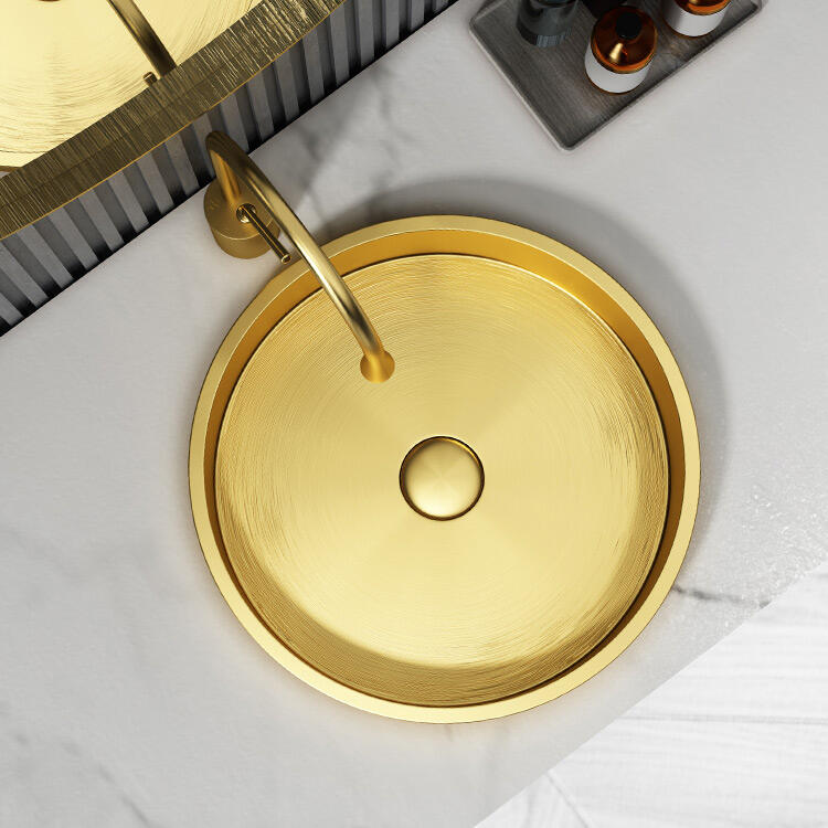 Modern Luxury Stainless Steel Golden Bathroom Sinks SUS304 Semi Counter Sinks Wash Basins for Hotel manufacture