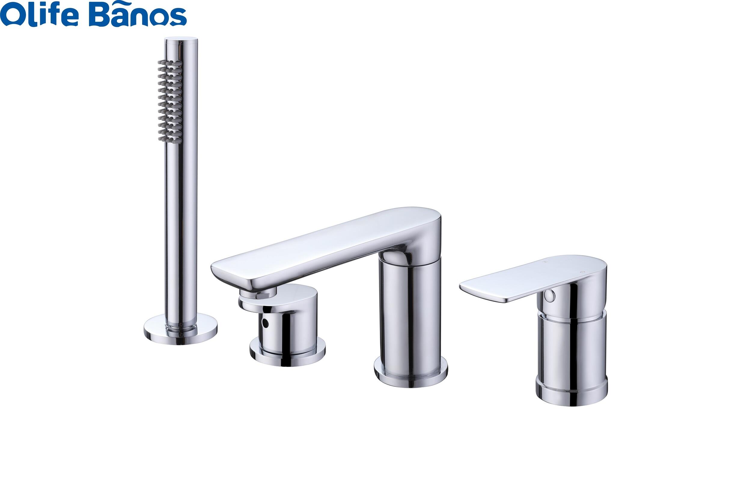 Chrome Plating Bath Square Deck Mounted Bathtubs Bath Shower Tap Faucets Contemporary Hot Cold Water Mixer Metered Faucets Brass supplier