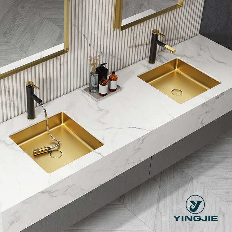 Bathroom Sink Factory Luxury Golden Sink Bathroom SS304 Stainless Steel Vessel Sink factory