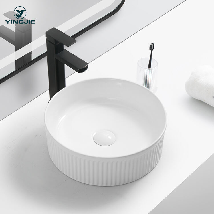 modern ceramic art sink sanitary wares flute basin for bathroom