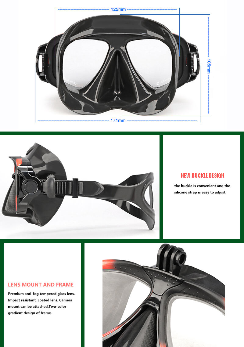 Aloma 2024 New design anti fog two lens silicone diving goggles snorkel gear scuba diving masks with mount supplier