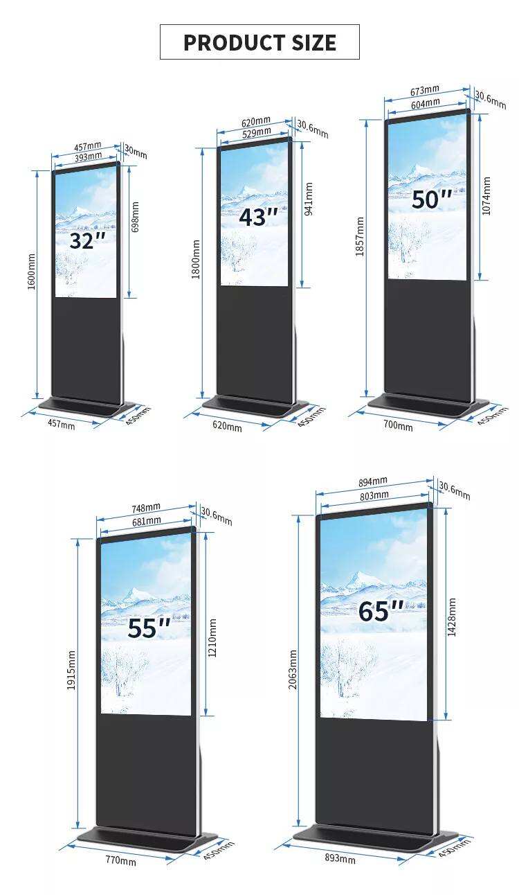 Factory price 32 43 49 55 65 75 inch LCD display android floor stand HD monitor advertising digital signage touch screen kiosk manufacture