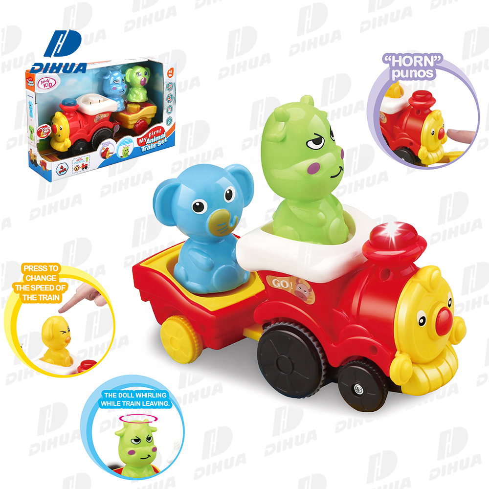 Cartoon Truck Car Animal Train Set Freewheel Car with Animal Figure, Kids Inster Animal to the Cart for Sound