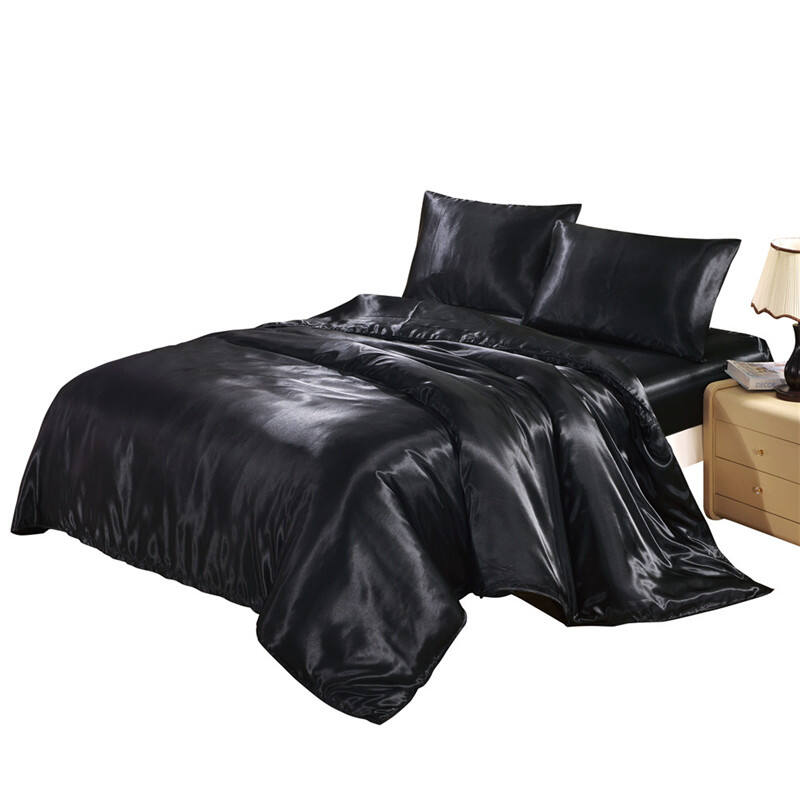 hotel home solid colorful imitated Silk luxury satin 3pcs bedding set