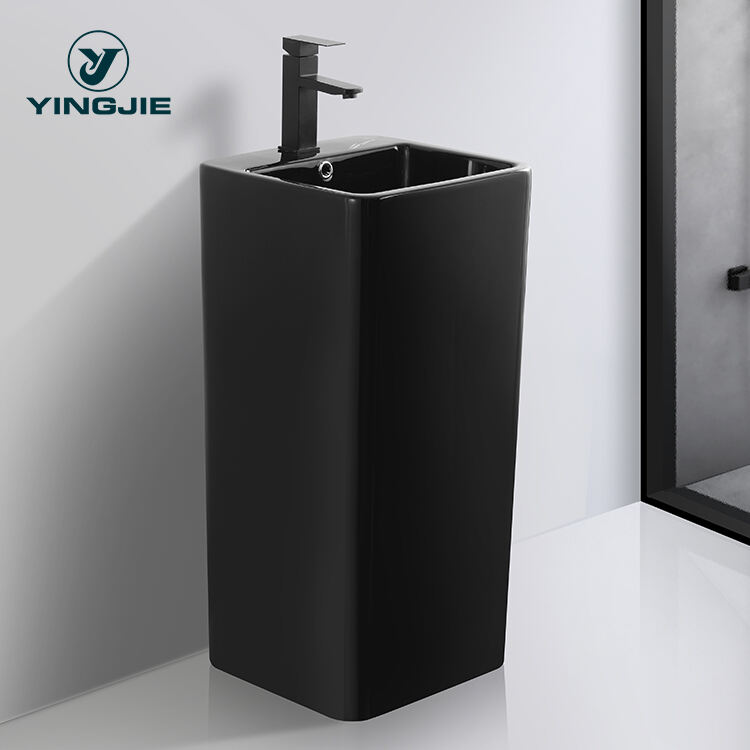 factory China wholesale Black Freestanding Wash Basin Bathroom Sink CE CUPC sink Sanitary Ware Lavabo Pedestal Basin