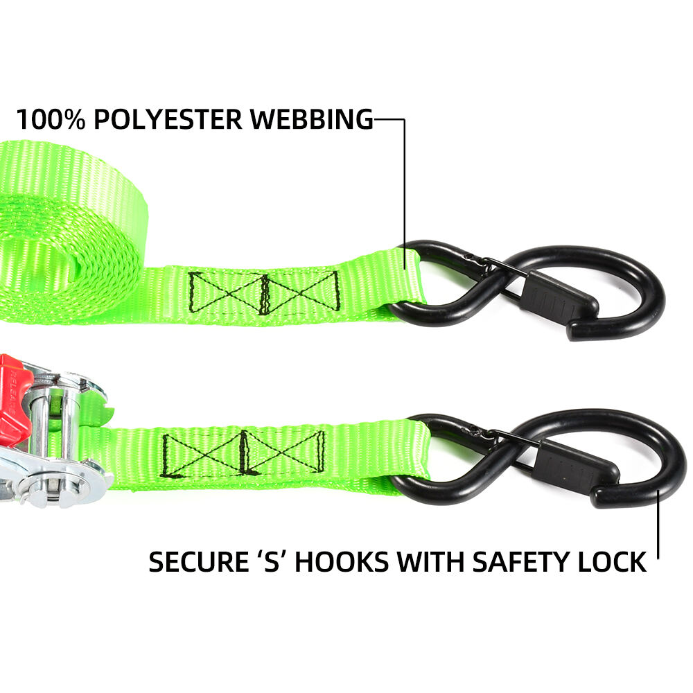 Factory supplier 1 inch 800kg zinc ratchet tie downs strap with double hooks factory