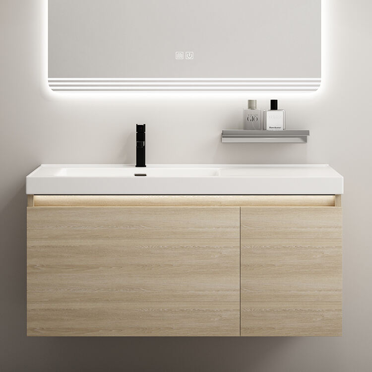 fancy modern wall bathroom vanity cabinet with smart led mirror details