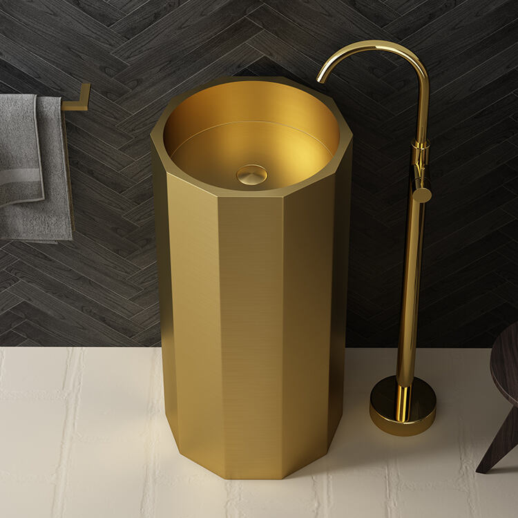 Bathroom Gold Stainless Steel Customized Color Bathroom Pedestal Free Standing Wash Basin for High End Villa supplier