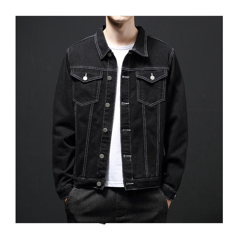 High Quality Cotton Denim Jacket Custom Men'S Long Sleeve Jacket Plus Size University Jeans Denim Jacket Coats For Man details