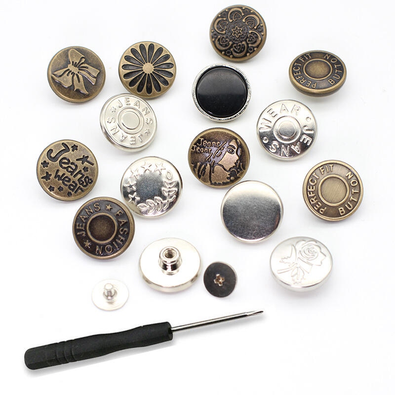 fashion removable 17mm metal brass screw jeans button