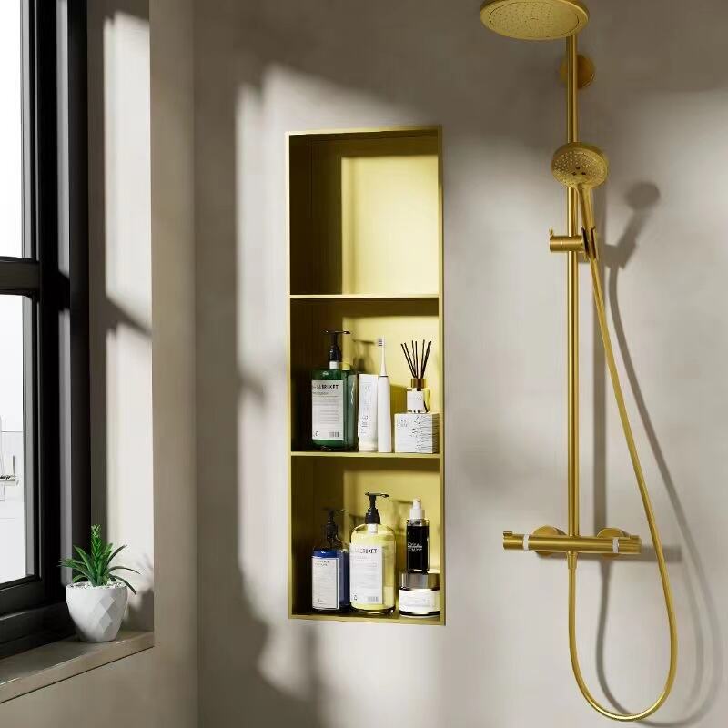 Bathroom accessories wall mounted recessed shelf gold  one two three layers  304 stainless steel waterproof shower niches metal supplier