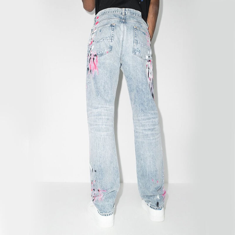 DiZNEW Flare Custom Denim High Quality Washed Graffiti Men's Jeans manufacture