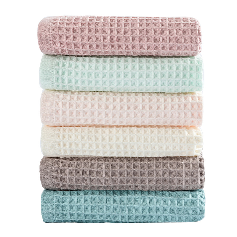 Stock Bath Towel 100% Cotton Waffle Weave Lightweight Quick-dry 70x140cm Solid Color Bath Towel Sets White Bath Hand Face Towels supplier