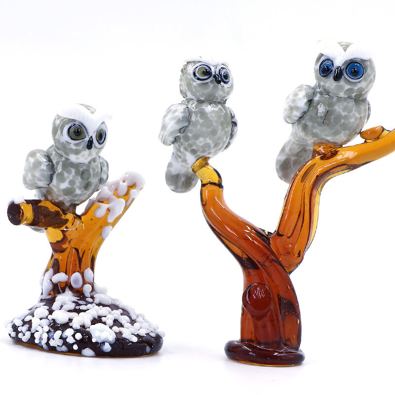 Factory Wholesale Custom Size Color  Murano Glass Figurine Owl Animal Glass Home Decor details