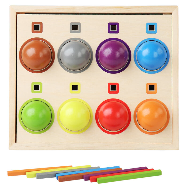 Montessori-Regenbogenbälle und -stäbchen aus Holz, Unisex, CPC CE-zertifiziertes Paarungsspielzeug für Hand-Augen-Koordination und Farbsortierung