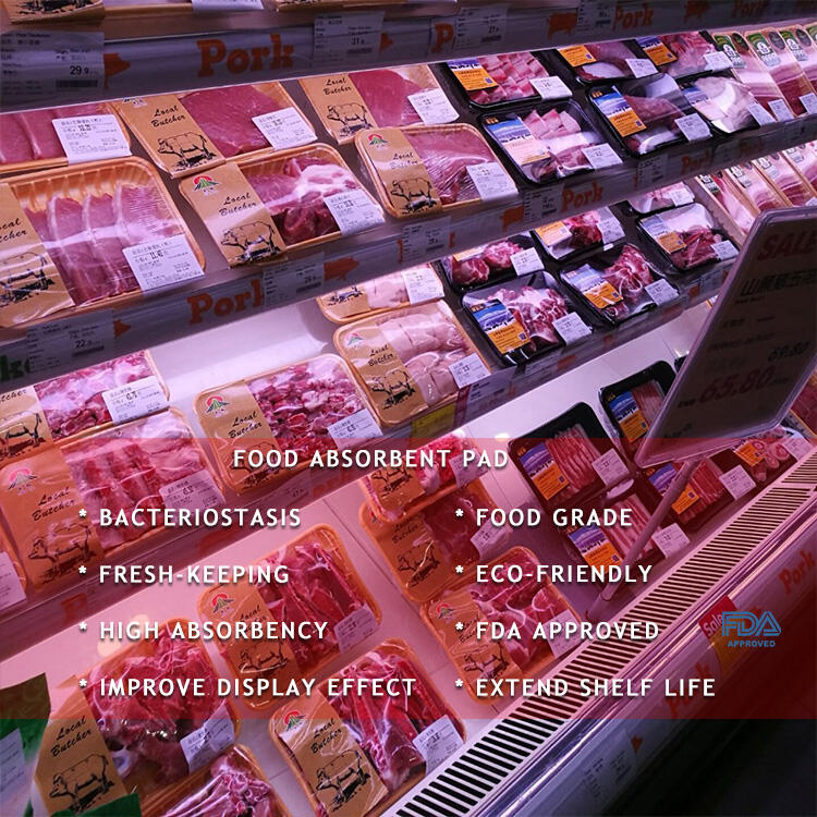 160*80mm Food grade Disposable Meat Water Absorbing Environmental Water Absorbent Pad for Meat Fresh details