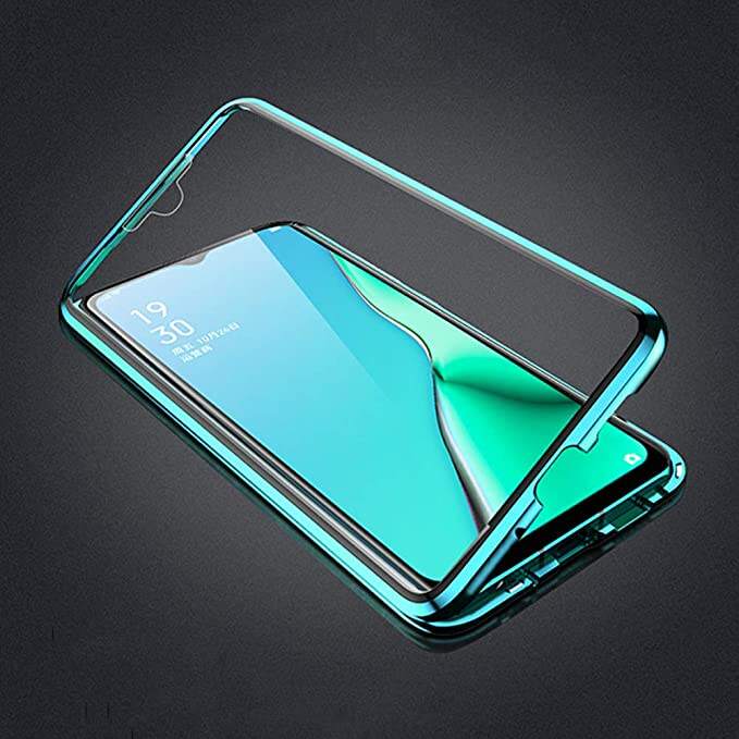 For OPPO A5/A9 Case, Magnetic Adsorption Metal Case Aluminum 9H Tempered Glass Back Cover factory