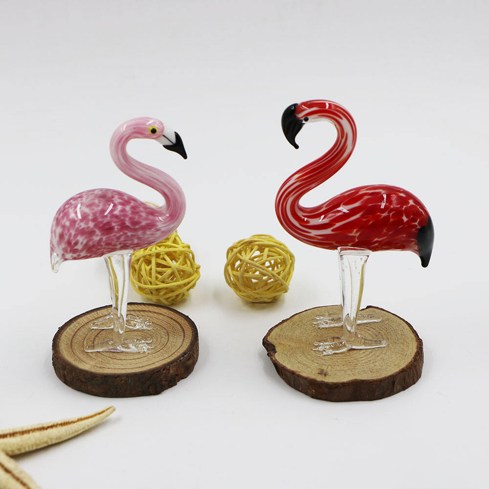 Home Tiny Nordic Style Pink Customized Glass Flamingo Statue Figurine Small Art Garden Decor Manufacturers factory