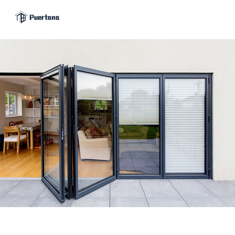 Patio Thermal Break Aluminium Bifold Accordion Bi Folding Doors Built In Integral Blinds