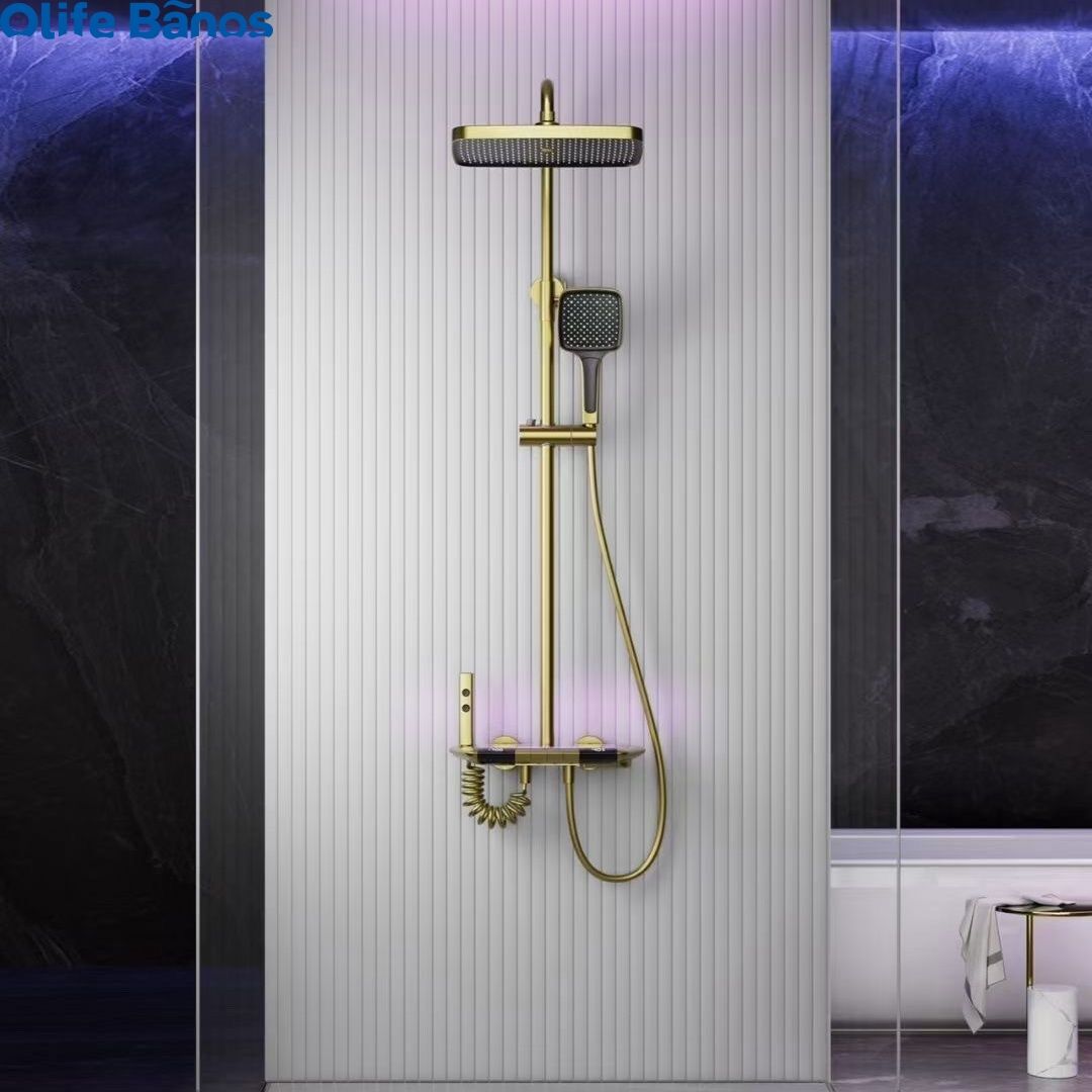 Top1 Piano Key Shower Set Gold Bathroom Digital Display Faucet Shower System Set Bathtub Hot and Cold 4 Functions Tap Shower Set supplier