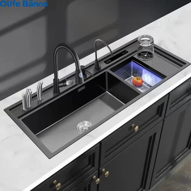 Olife Banos Black Sink Ultrasonic Sink Washing Fruit Vegetable  Seafood 3 in 1 Multifunction Stainless Steel Smart Kitchen Sink details