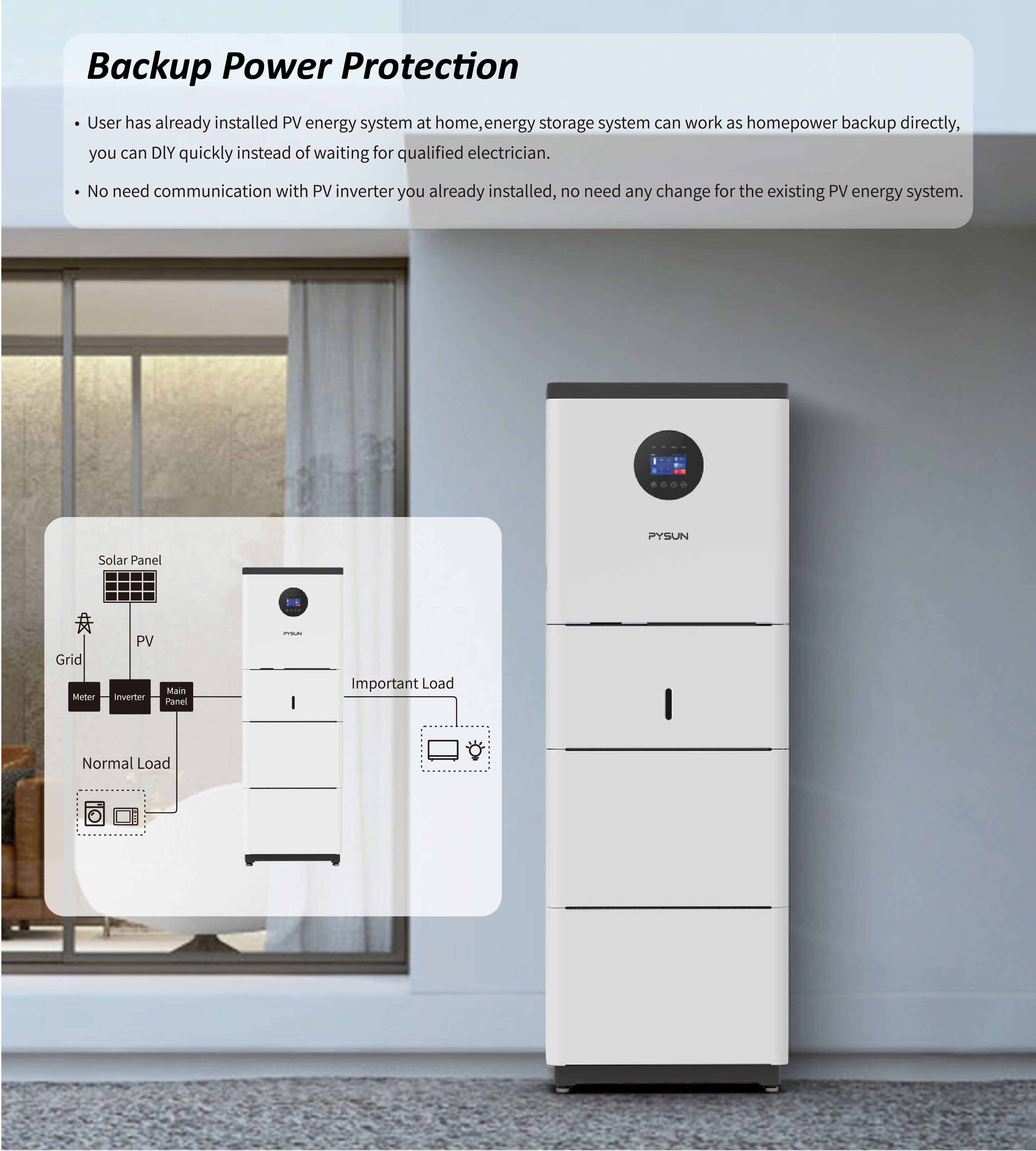 PYSUN Easy to Install 5120Wh LiFeO4 Battery Pack Power Module For Home Energy Storage System supplier