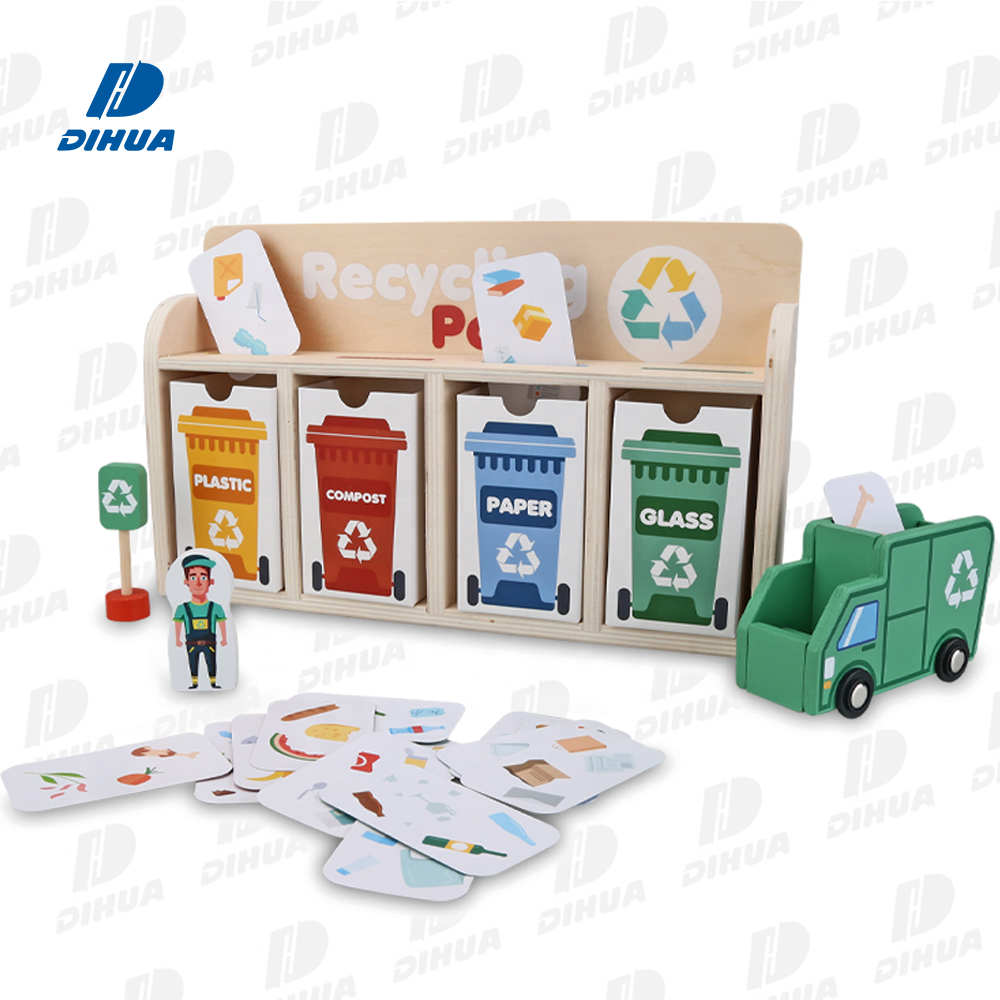 HAPP EARTH - Wooden Toy Kids Recycling Station Game with Learning Card Montessori Wooden Toys for Babies Cognitive Education Toy