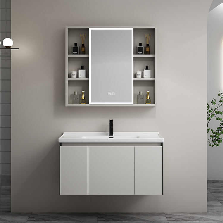 wall mount vanity plywood bathroom side cabinet with slab basin sink details