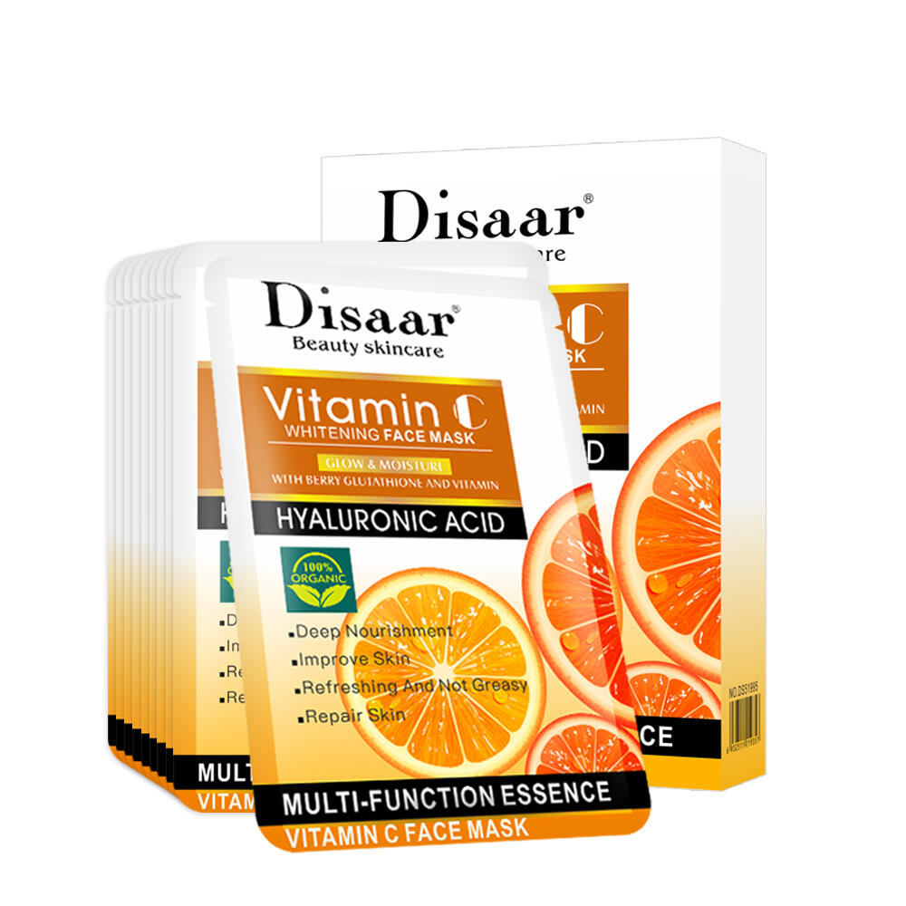 Disaar Máscara en Hoja de Vitamina C y Ácido Hialurónico Máscara Facial para Clarear e Hidratar