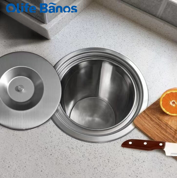 Hidden 304 Stainless Steel Kitchen Sink Trash Can Cabinet Countertop Recessed Trash Can Built In Waste Bin supplier