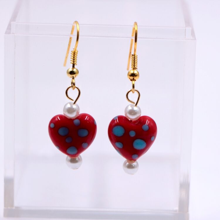 Customized Murano Lampwork Glass Valentine Heart Beads Earring factory