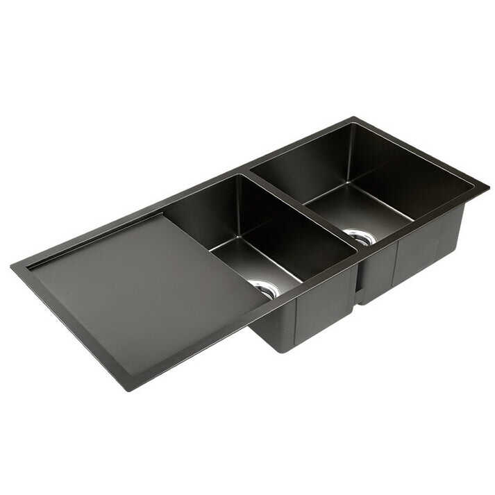 Black Color Long Workstation Sink Kitchen Stainless Steel Under mounted  Large Double  Bowl With Kitchen Faucet details