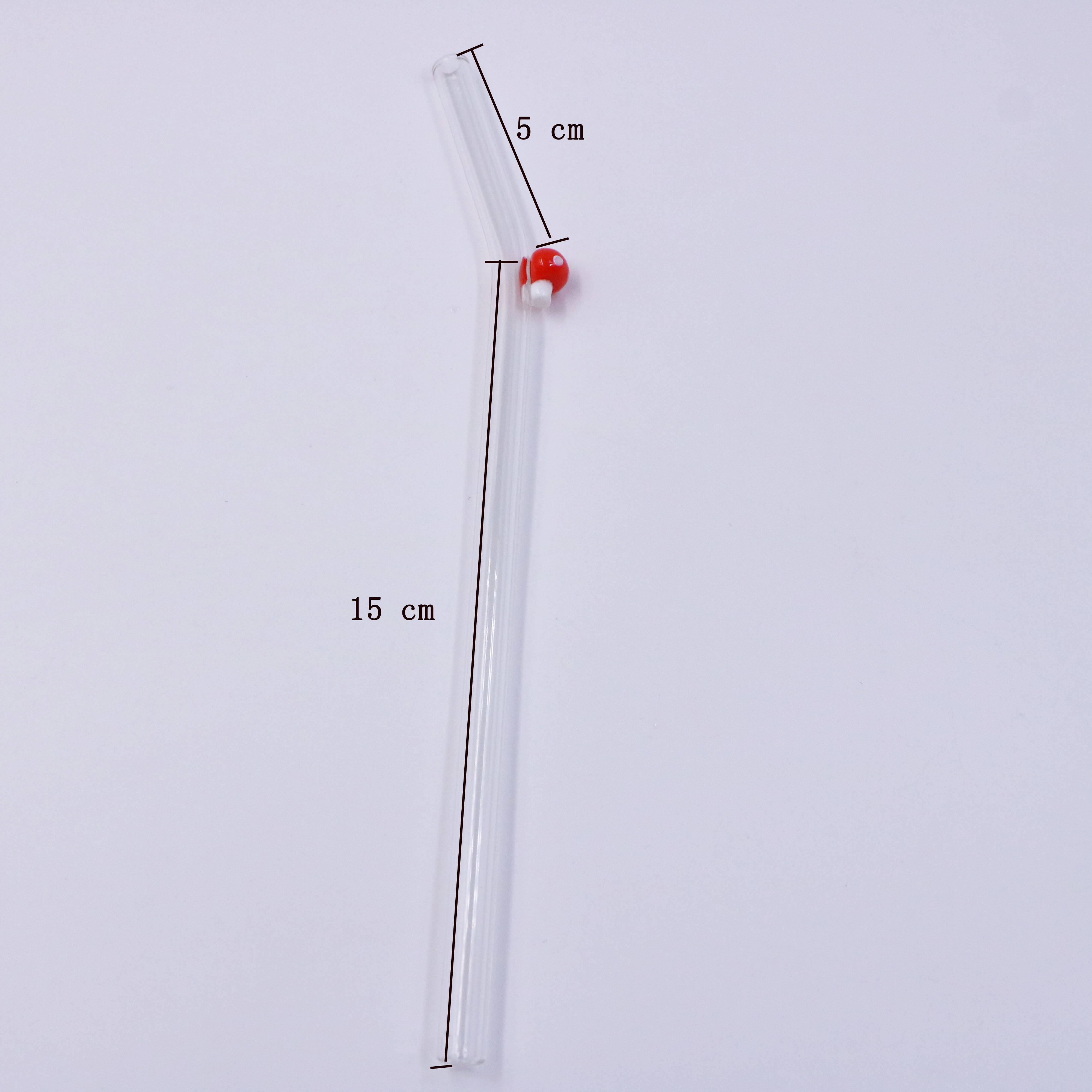 20cm 8mm Eco Friendly Reusable Borosilicate Clear Bent Glass Drinking Straw With Mushroom factory