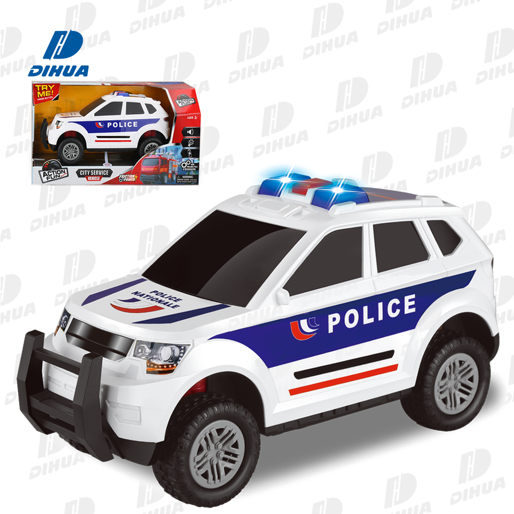 ACTION FUN - Inertial Plastic City Service Rescue Vehicle Kids Friction Power Police Car w/ Lights & Siren Sound
