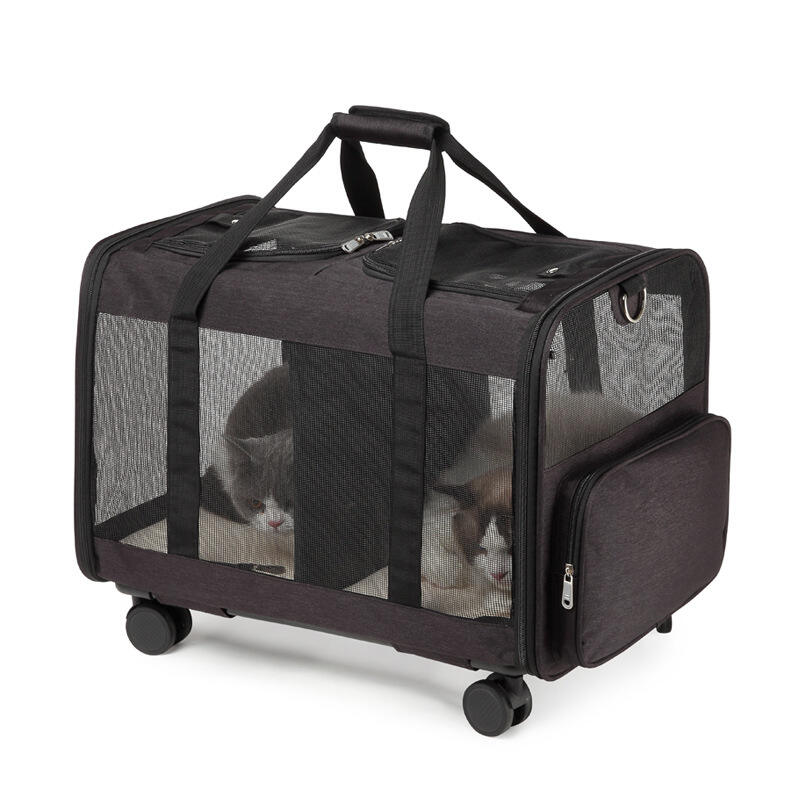 Rolling Pet Trolley Bag Airplane Approved 2 Pets Pet Carrier Bag With Wheels Multifunction Cat Dog Carrier Bag factory