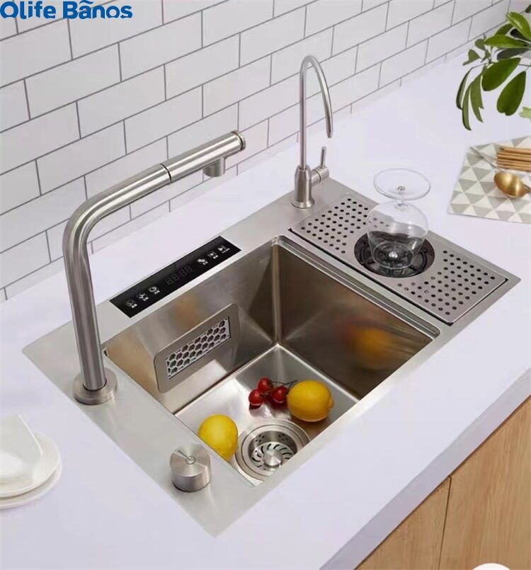 Hidden  Nano Stainless Steel Fruit And Vegetable Ultrasonic Cleaning Purifying Intelligent Kitchen Sink With Cup Washer