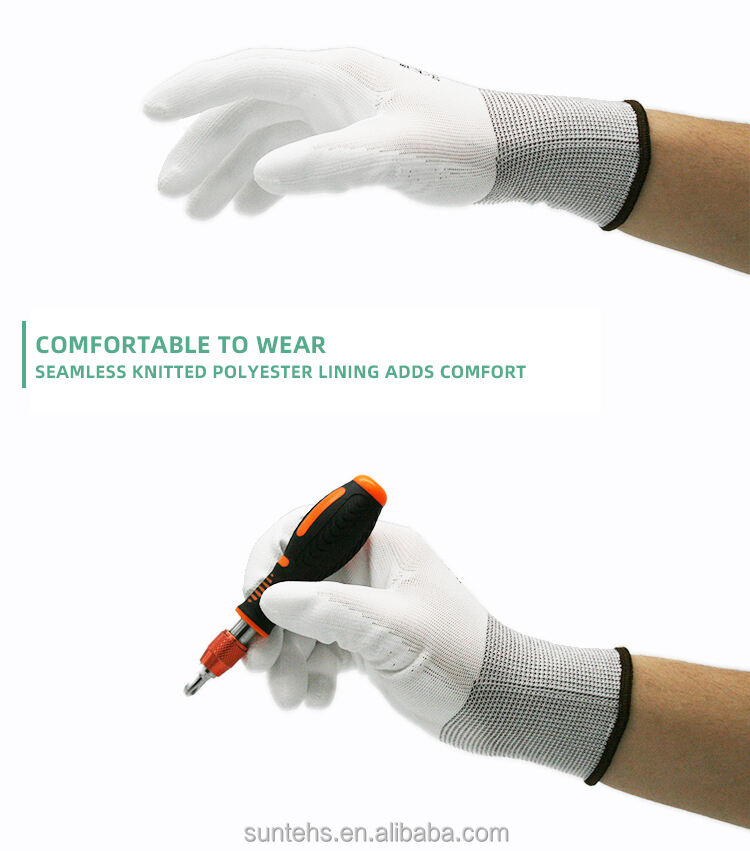 PU material durable for use 33-105 High quality white continuous woven protective gloves details