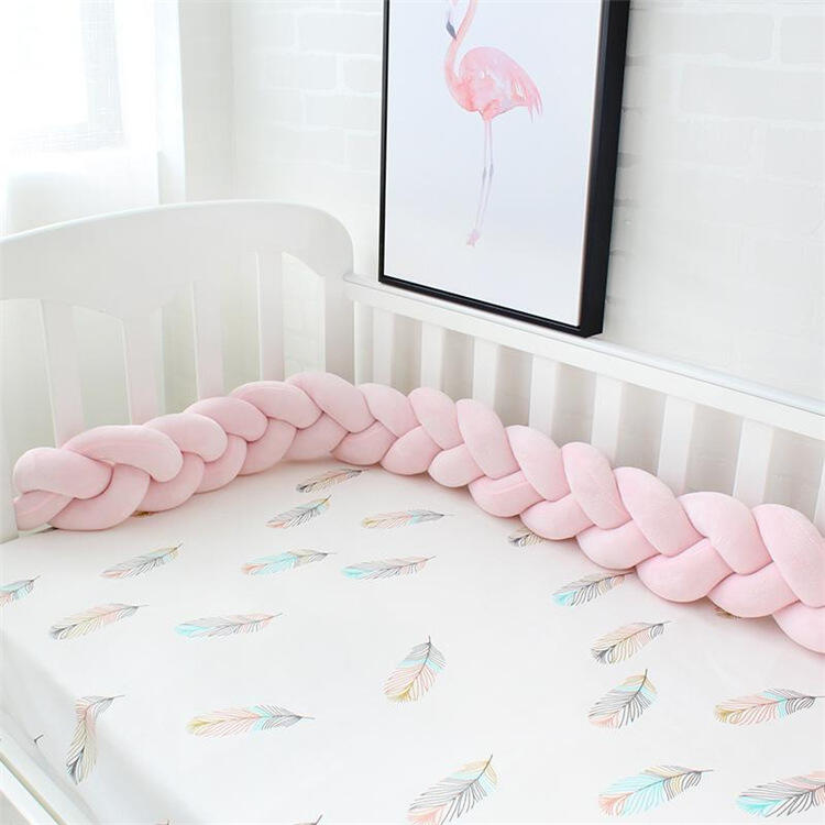 Cushion Soft Knot Pillow Baby Bed Set All Round Braided 3M Pink, Baby Braided Crib Knotted Soft Comfortable Snake Head Guard manufacture