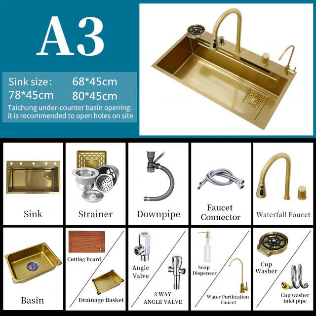 2023 Olife Banos  Gold  Stainless Steel 304 Rainfall Faucet Above Counter Sink Lavabo De Cuisine Multifunctional Kitchen  Sinks details